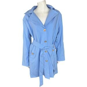 Dennis Basso Regular Water Resistant Trench Coat  Hood Pure Sky Blue Med Petite